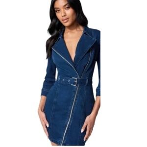 Bebe asymmetrical front zip denim dress